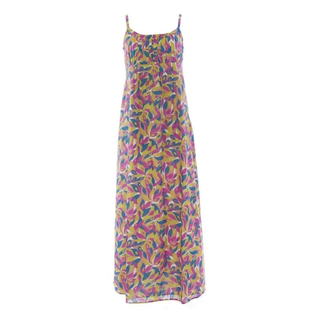 Boden Multicolor Leaf-Print Maxi Dress (Yellow, Pink, Blue, Green)